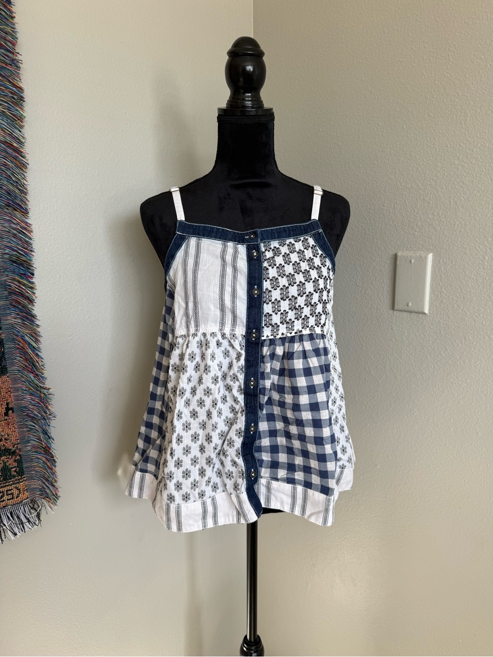 Pilcro Sleeveless Square Neck Patchwork Top